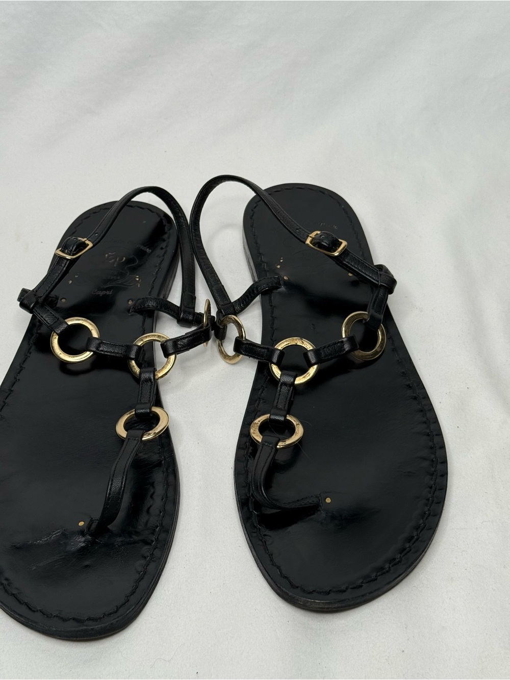 Il Sandalo Caprese Black Leather Strappy Ankle Strap Buckle Sandals EU 42